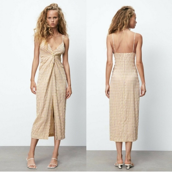 NWT Zara gingham wrap sexy midi dress sundress Medium Easter M 6 8 - Picture 14 of 14